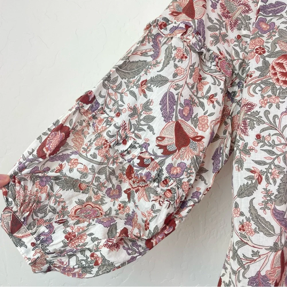 Anthropologie Love The Label Floral Peasant Boho Balloon Puff Sleeve Top Size XS